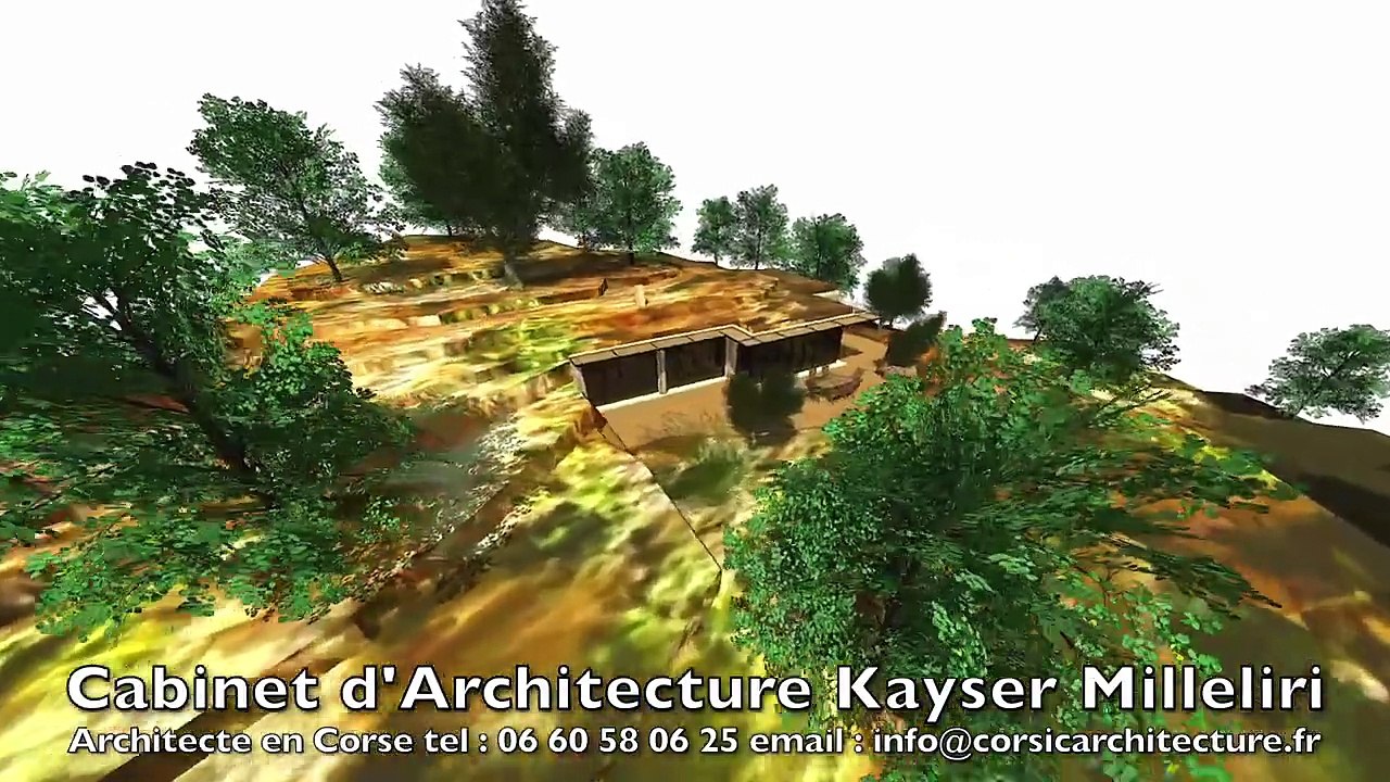 Villa troglodyte écologique contemporaine en Corse du Sud, semi-enterrée sur son terrain en pente