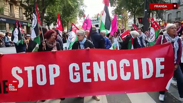 Fransa'nın başkenti Paris'te, binlerce kişi İsrail'in Lübnan ve Filistin'e karşı yaptığı kanlı saldırıların durdurulması