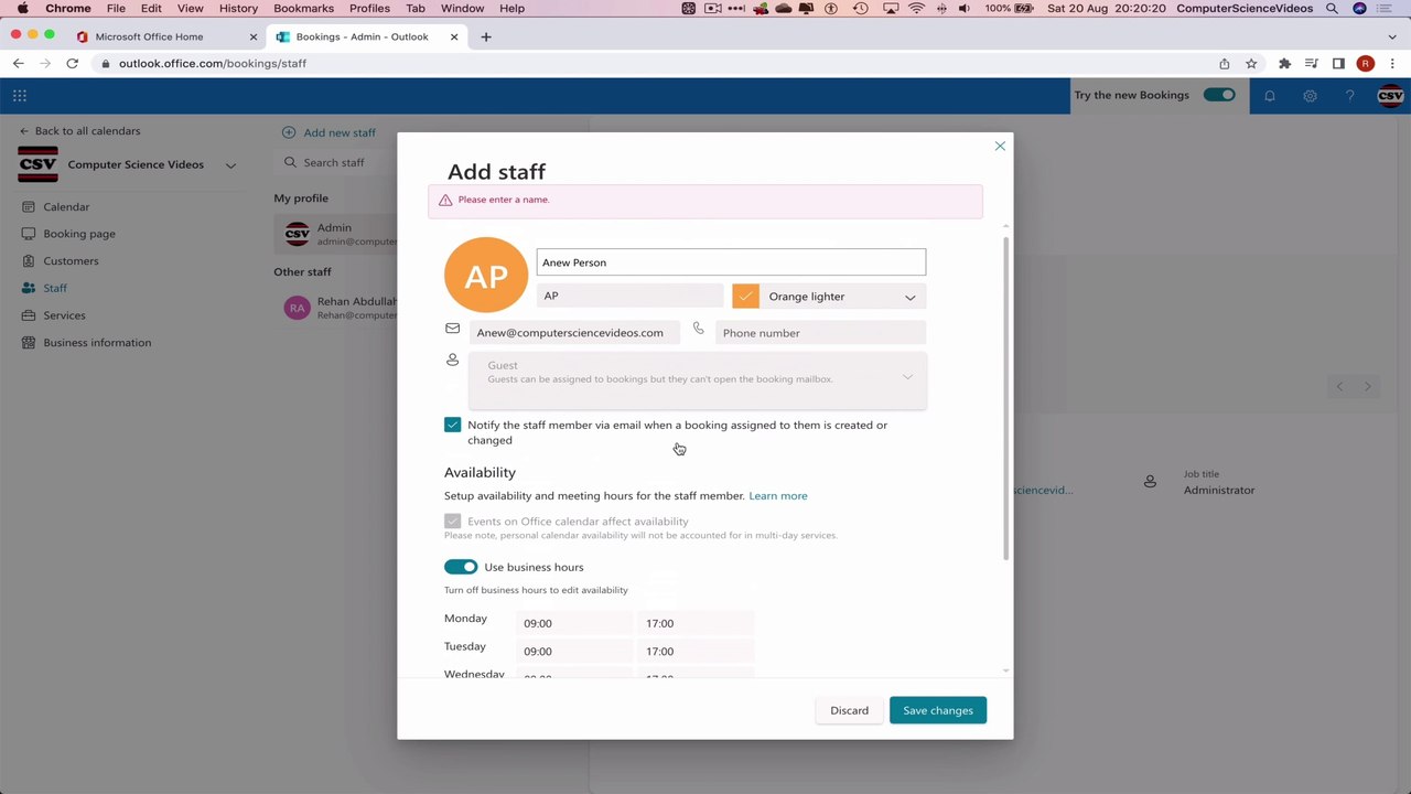 How to USE Microsoft Bookings for Office 365 On a Mac - Tutorial 11 - Create New Staff Member | New