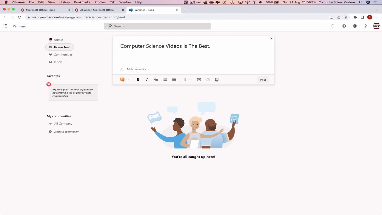 How to USE Microsoft Yammer for Office 365 On a Mac - Tutorial 2 - Status Update - Basic Tutorial