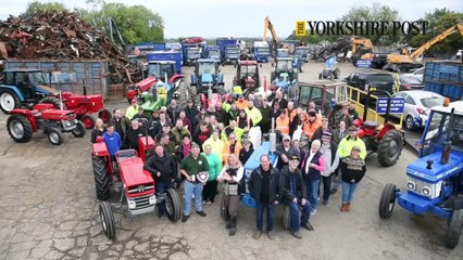 Jack Cariss Memorial Tractor Run leaving Farrows Scrap Yard at Swinton