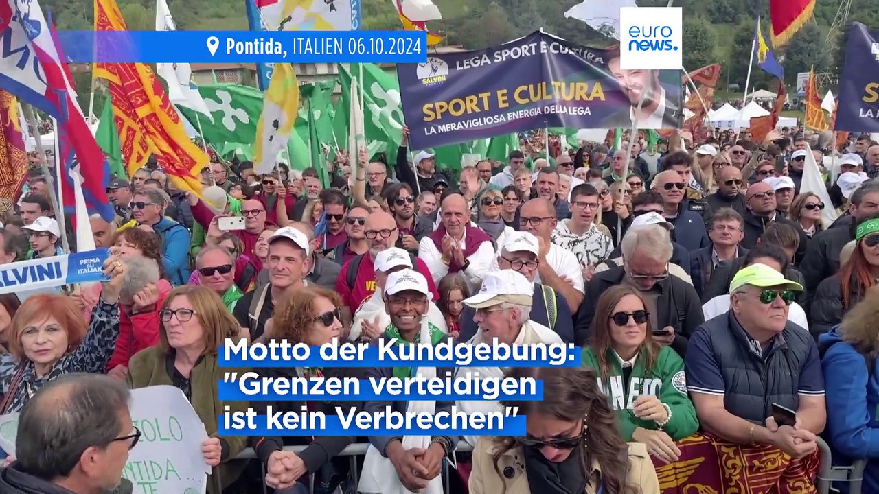'Patrioten für Europa' feiern Matteo Salvini auf Kundgebung der Lega Nord