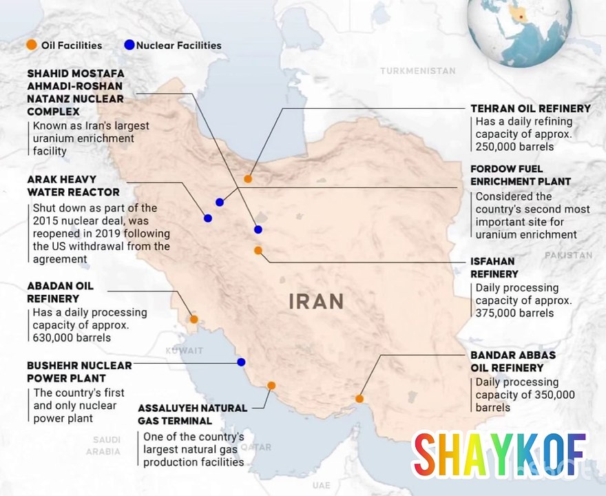 Infographics of key Iranian sites that could be targeted by an Israeli strike