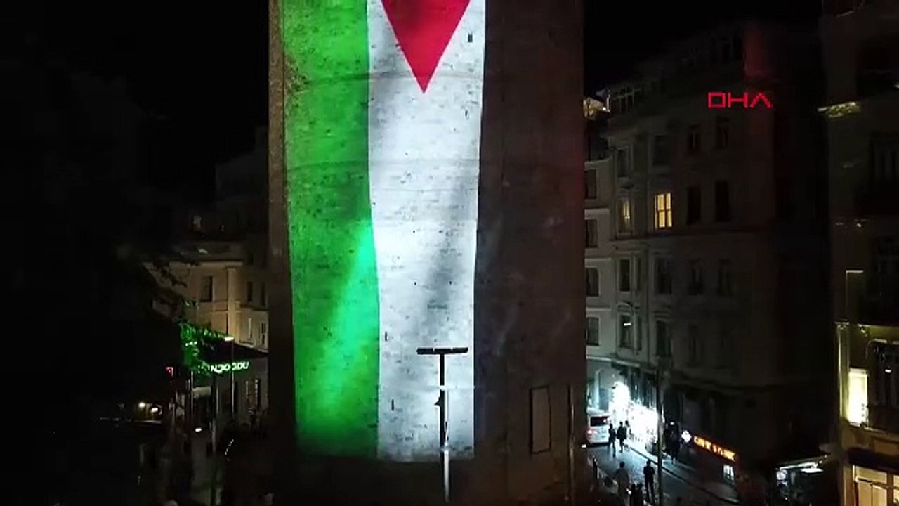 İstanbul-Galata Kulesi’ne Filistin Bayrağı yansıtıldı