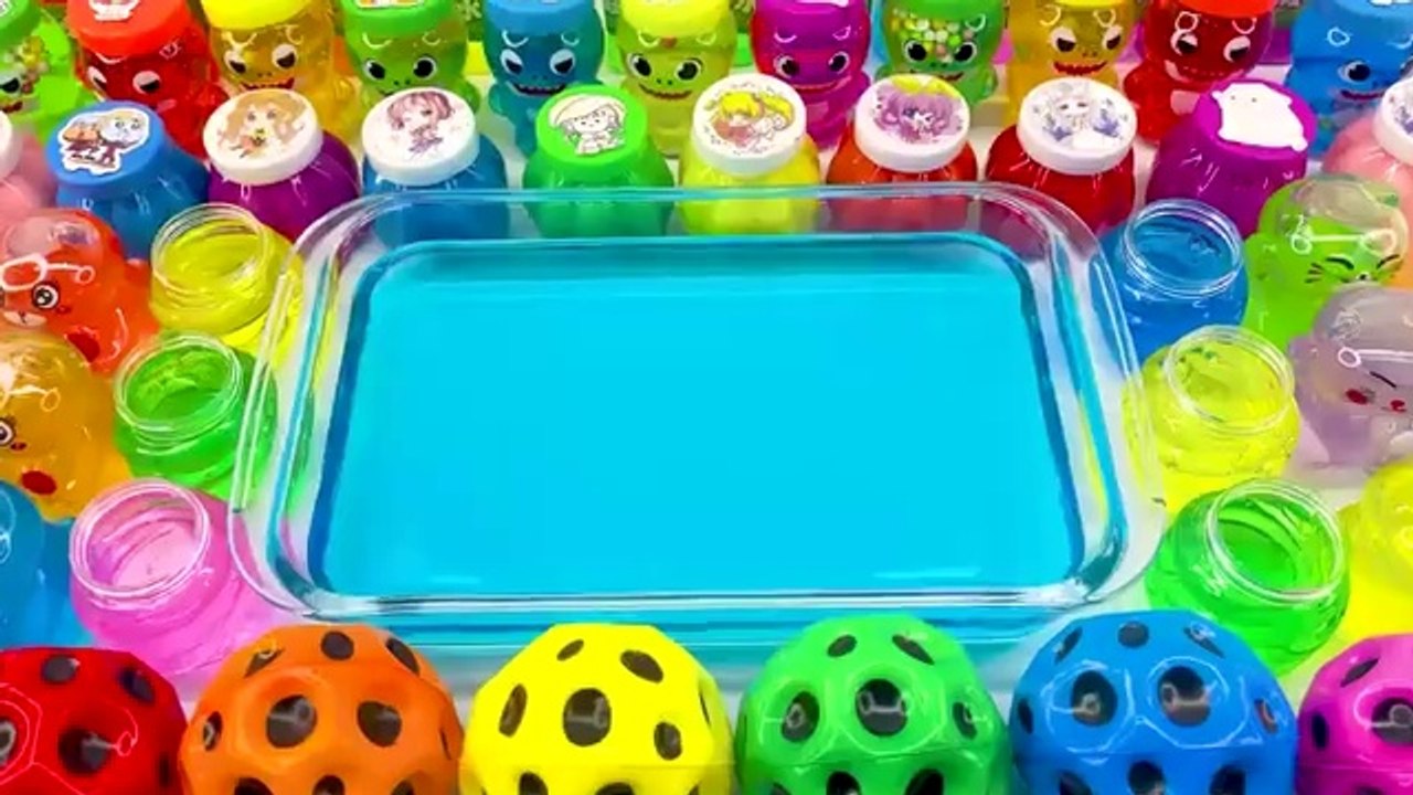 How to make rainbow clear pool and ball into mixing all my slime cutting ASMR
