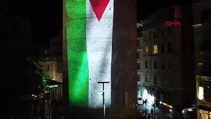 Galata Kulesi’ne Filistin bayrağı yansıtıldı