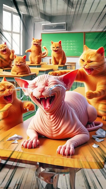 This bald cat gets teased by classmates... until they see what happens next！ #socutekitty #aicats