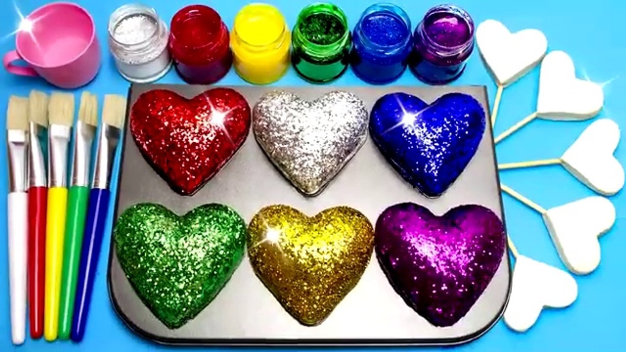 How To Make ASMR**" Frozen Paint with Glitter Rainbow Play Doh Hearts