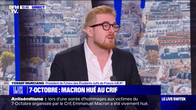 Emmanuel Macron hué au rassemblement du Crif: Si demain Israël n'a pas d'armes pour se défendre, Israël n'existe plus , assure Yossef Murciano (président de l'Union des Étudaints Juifs de France)