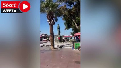 Atatürk heykeline saldırdı, vatandaş müdahale etti
