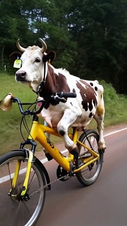 Funny cow riding bycycle funny short