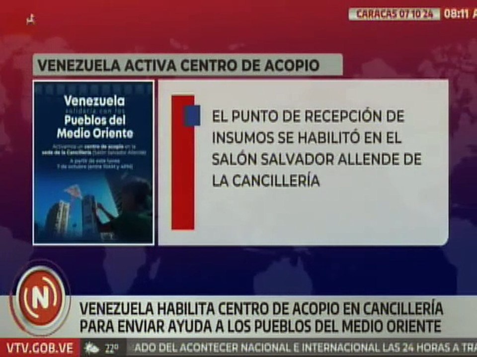 Cancillería venezolana será centro de acopio para enviar ayuda a pueblos del Medio Oriente