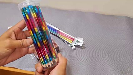 Unboxing and Review of White Gel pen, colorful pencil, chocolate sented dairy, cute scale