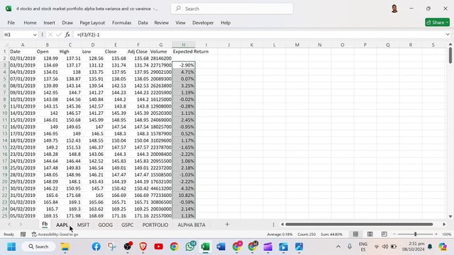 4-Stock Portfolio Calculation in Excel | Expected Return, Sharpe Ratio & Beta in Urdu Four stocks portfolio 4 stock portfolio in excel and urdu final