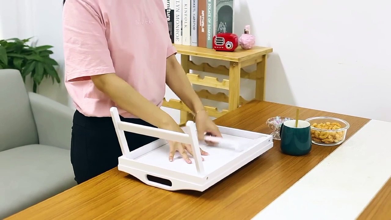 Bed Tray Table Folding Legs with Handles Breakfast Tray for Sofa Eating,Drawing,Platters Bamboo Serving Lap Desk Snack Tray