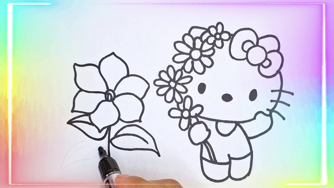 Cute Hello kitty with Flower Drawing for kids, Painting & Coloring for kids, Toddlers, Easy to Draw