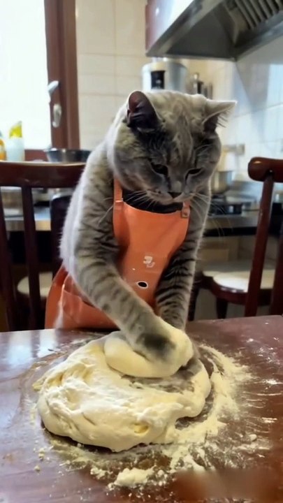 Cat helps cook