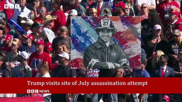 Elon Musk joins Donald Trump at site of Butler assassination attempt _ BBC News