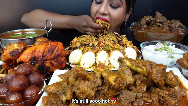 ASMR Eating Spicy Mutton Josh Curry,Chicken Liver Curry,Biryani,Rice Big Bites ASMR Eating Mukbang