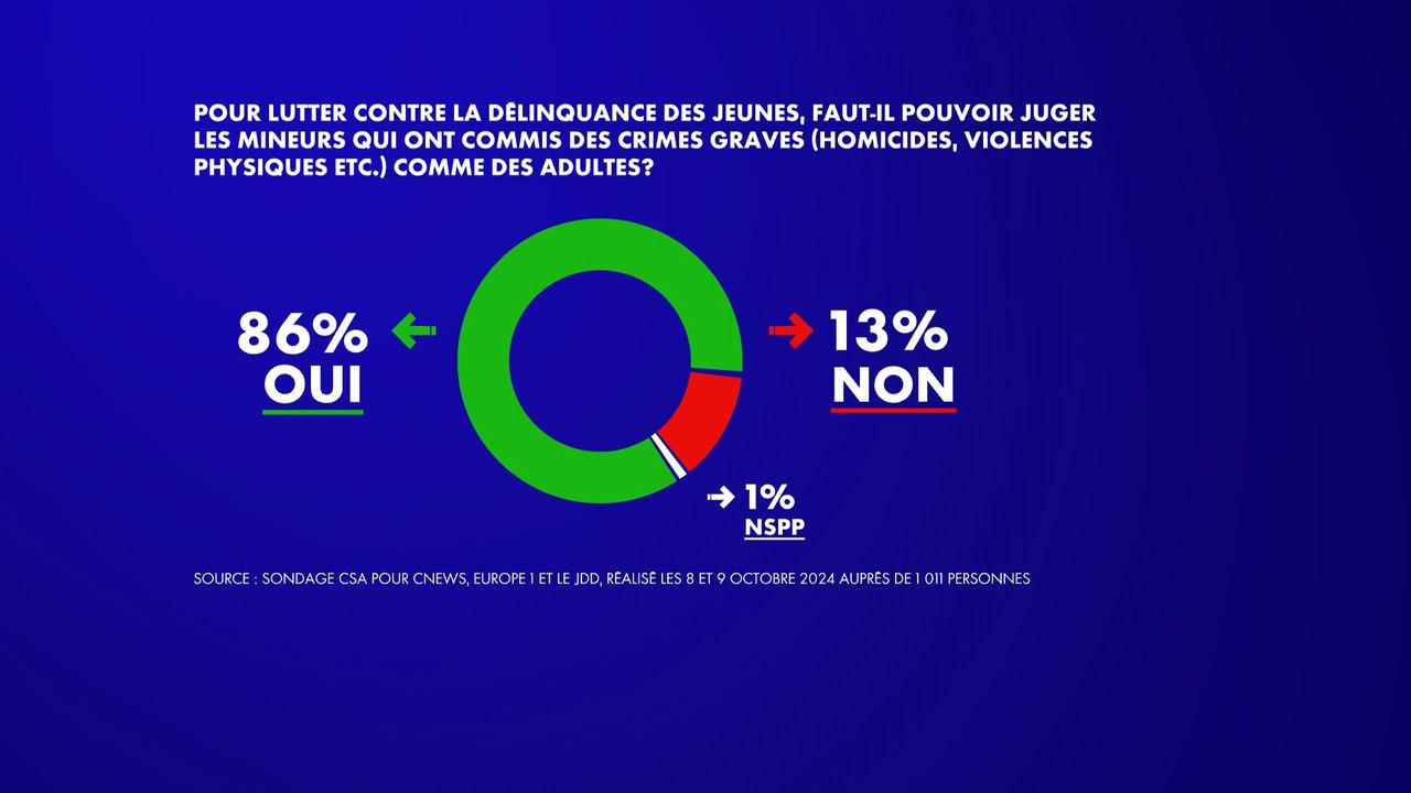 Sondage : 86% des Français veulent que les mineurs qui ont commis des crimes graves soient jugés comme des adultes