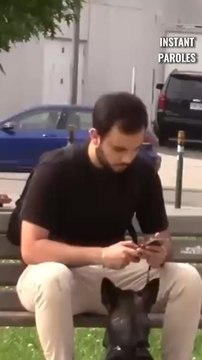 Cet homme assis avec son chien intervient en voyant une femme dérangée par un inconnu