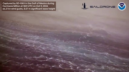 Dron acuático capta impresionantes olas al interior del Huracán Milton