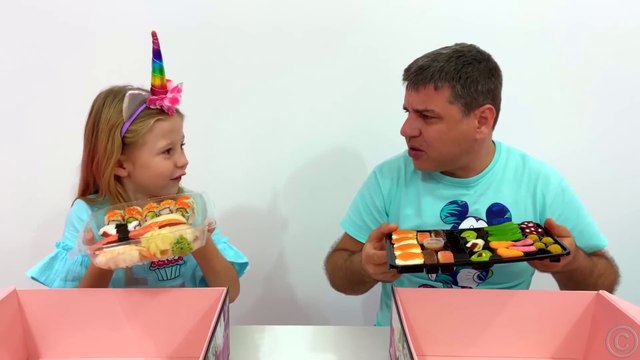 Nastya and dad in a story for kids about harmful sweets and candies