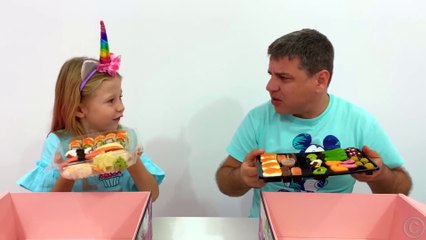 Nastya and dad in a story for kids about harmful sweets and candies