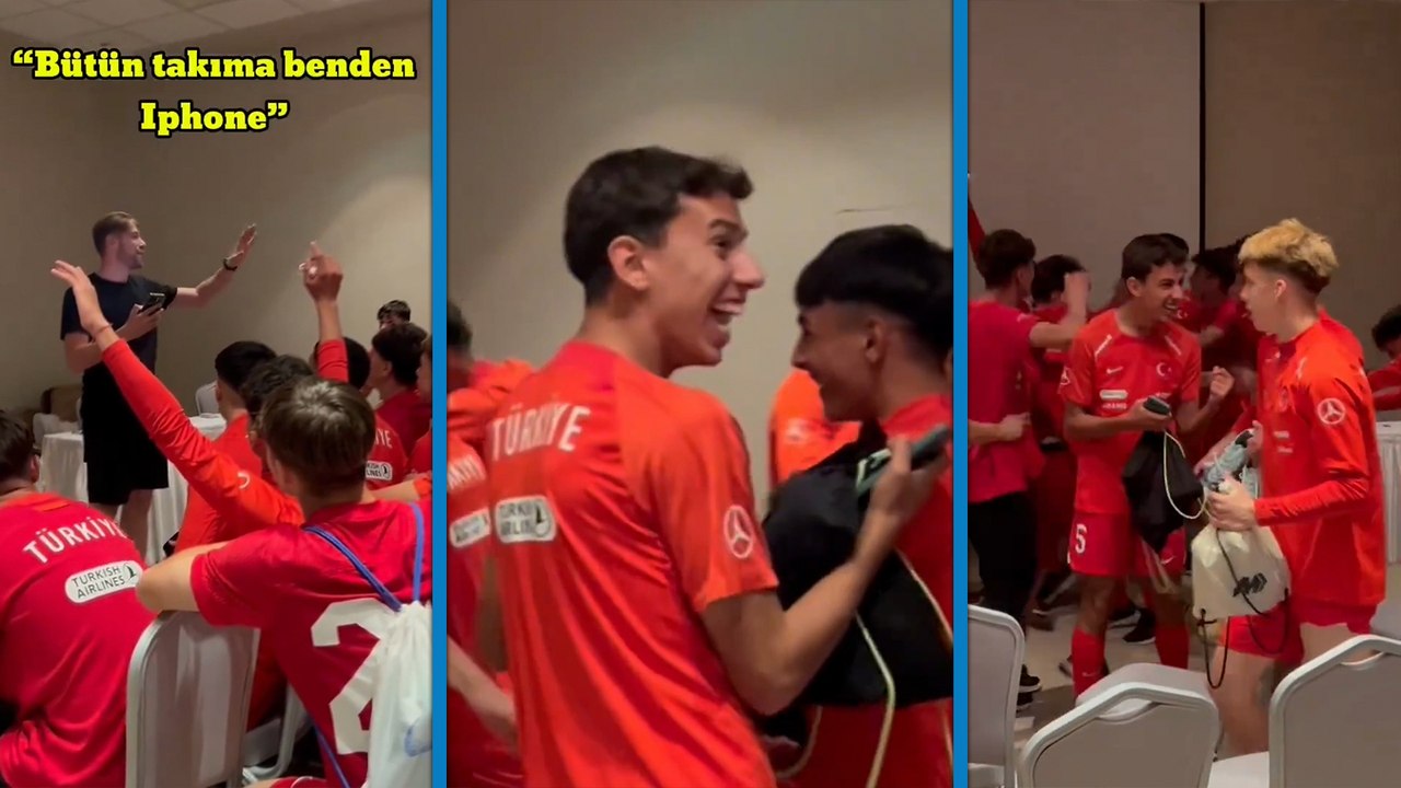 Merih Demiral Türk Devletleri Kupası'nı kazanan U16 Milli Takımı oyuncularına iPhone sürprizi