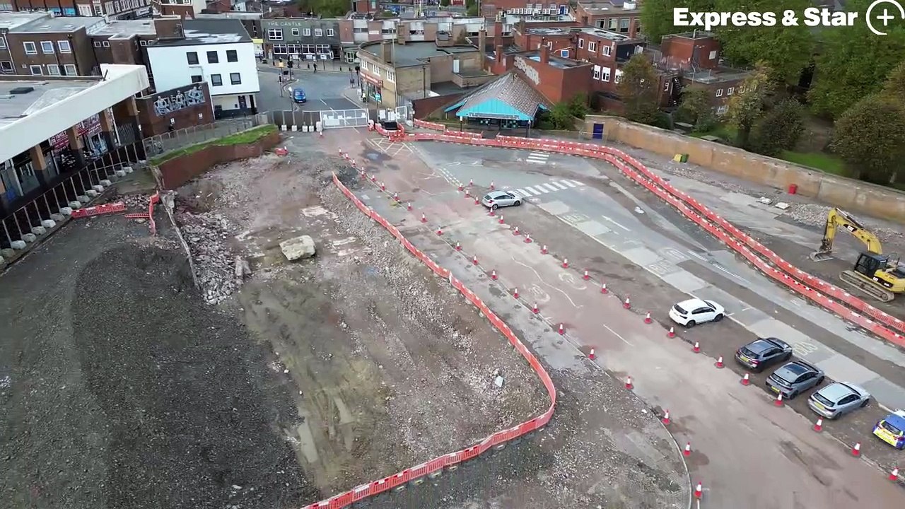 Fresh aerial footage of the demolition of Dudley bus station.