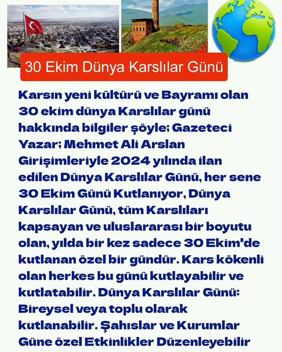 30 ekim Dünya Karslılar günü hakkında bilgi