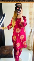 2 Pcs Women's Stitched Linen Printed Shirt And Trouser