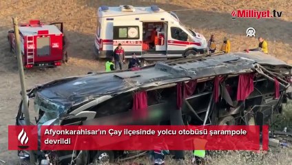 Afyonkarahisar'da yolcu otobüsü devrildi! Çok sayıda yaralı var