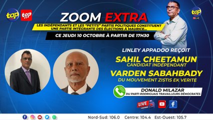 Zoom Extra ce jeudi 10 octobre à partir de 17H30 Les indépendants.