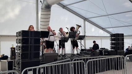 Oompah band leading Oktoberfest at Chepstow Races