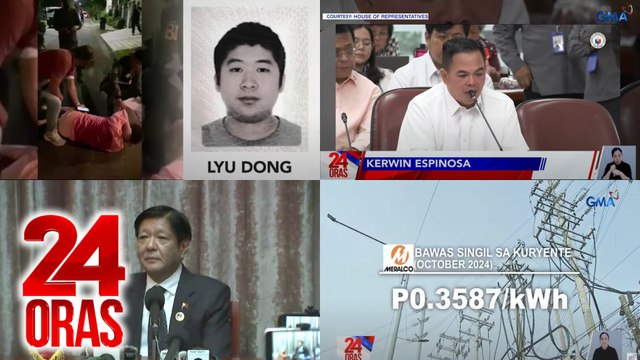 24 Oras: (Part 1) Tinaguriang POGO Kingpin sa Pilipinas, arestado sa Laguna; Espinosa, sinabing inutusan siya ni noo'y PNP Chief Dela Rosa na idawit si De Lima sa droga; Singil sa kuryente ng Meralco, bumaba ngayong Oktubre, atbp.