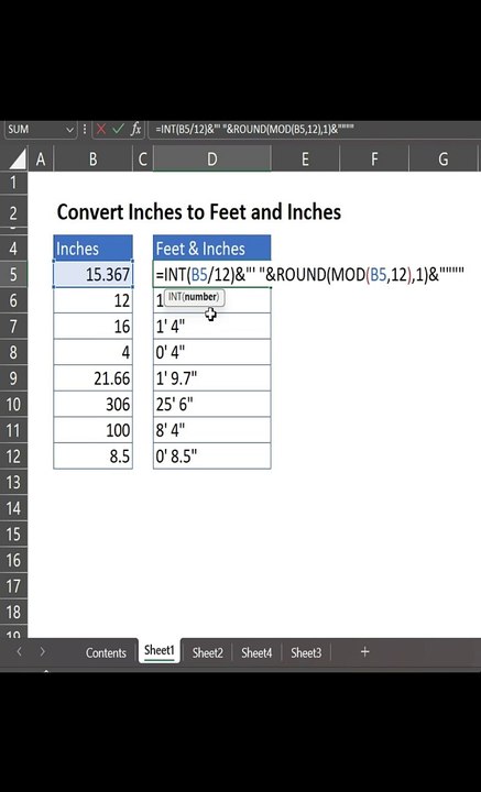 Convert Inches to Feet  #advancedexceltutorial #exceltraining #exceltutorial #freeexceltutorial