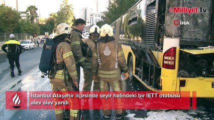 Ataşehir'de İETT otobüsü alev aldı! Vatandaşlar yanmaktan son anda kurtuldu