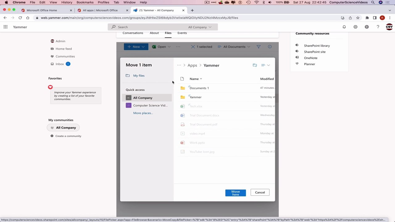 How to USE Microsoft Yammer for Office 365 On a Mac - Tutorial 14 - Moving Files - Basic Tutorial