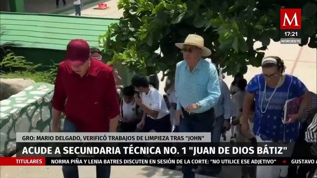 Mario Delgado recorre escuelas afectadas por el huracán 'John' en Acapulco