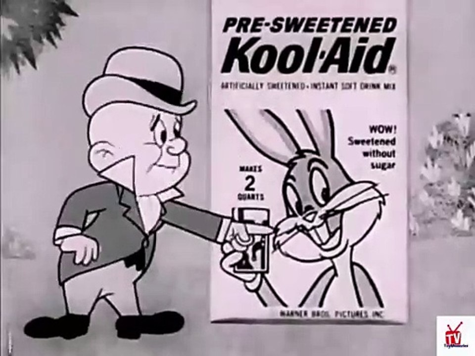 1960s Elmer Fudd & Bugs Bunny - Sugar Free Kool Aid TV commercial - Bugs on the package