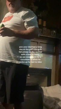 Children Swap Out Beer for Cucumber in Sleeping Father's Hand