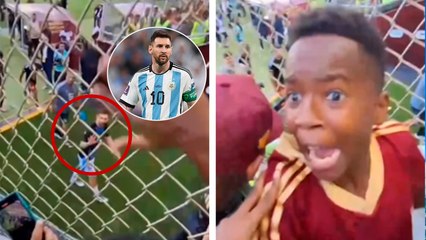 Messi provoca viral reacción en un niño, al saludarlo tras el Venezuela 1-1 Argentina