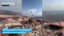 El momento en el que soldados de Israel colocan la bandera de su país en una localidad libanesa