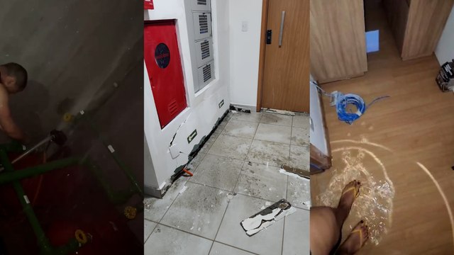 Moradores de condomínio perdem móveis em alagamento causado por estouro em bomba de pressurização