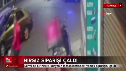 Silivri'de bir hırsız, kuryenin motosikletindeki yemek siparişini çaldı
