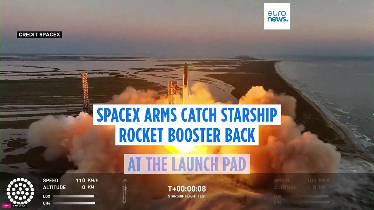 SpaceX catches Starship rocket booster as it returns to Earth - video ...
