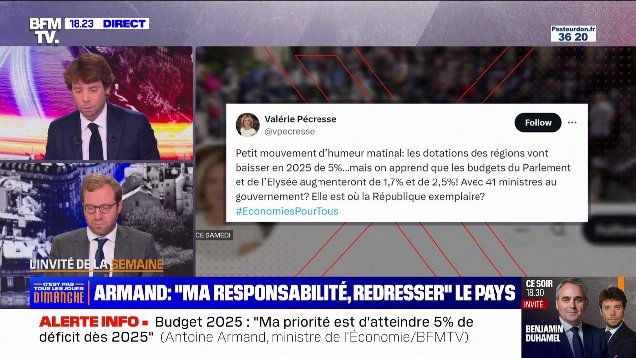 Hausse des budgets du Parlement et de l'Élysée: "Je ne pense pas que cette augmentation soit compréhensible pour nos concitoyens", déclare Antoine Armand, ministre de l'Économie
