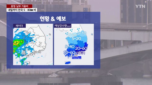 [출근길 YTN 날씨 10/14] 흐리고 충청 이남 중심 가을비...밤사이 남해안 호우 주의 / YTN