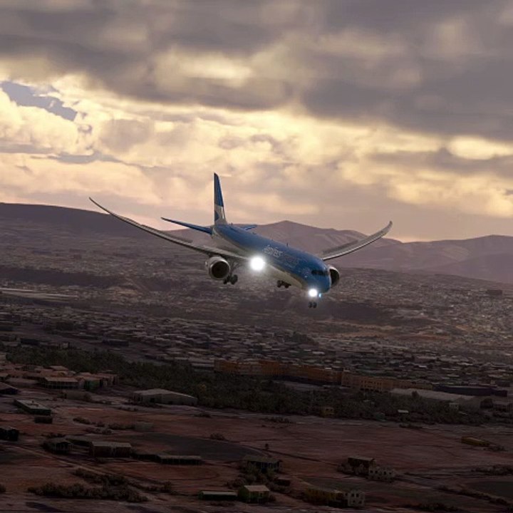 Abaixando as rodas do Boeing 787 Aerolineas Argentinas para pousar imediatamente